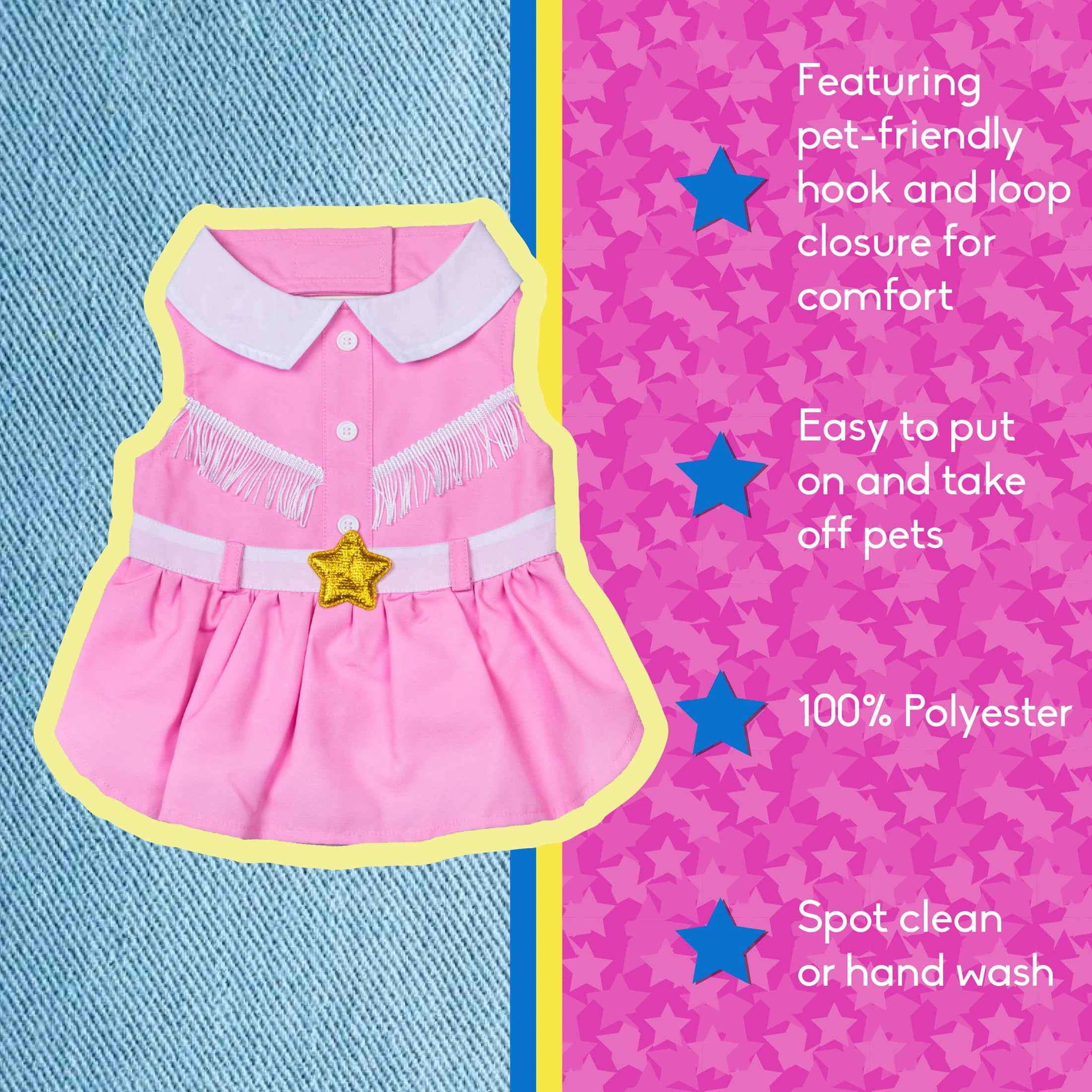 Doggy Parton, Dog Clothes, Cowgirl Collared Dog or Cat Dress, Pink, XS