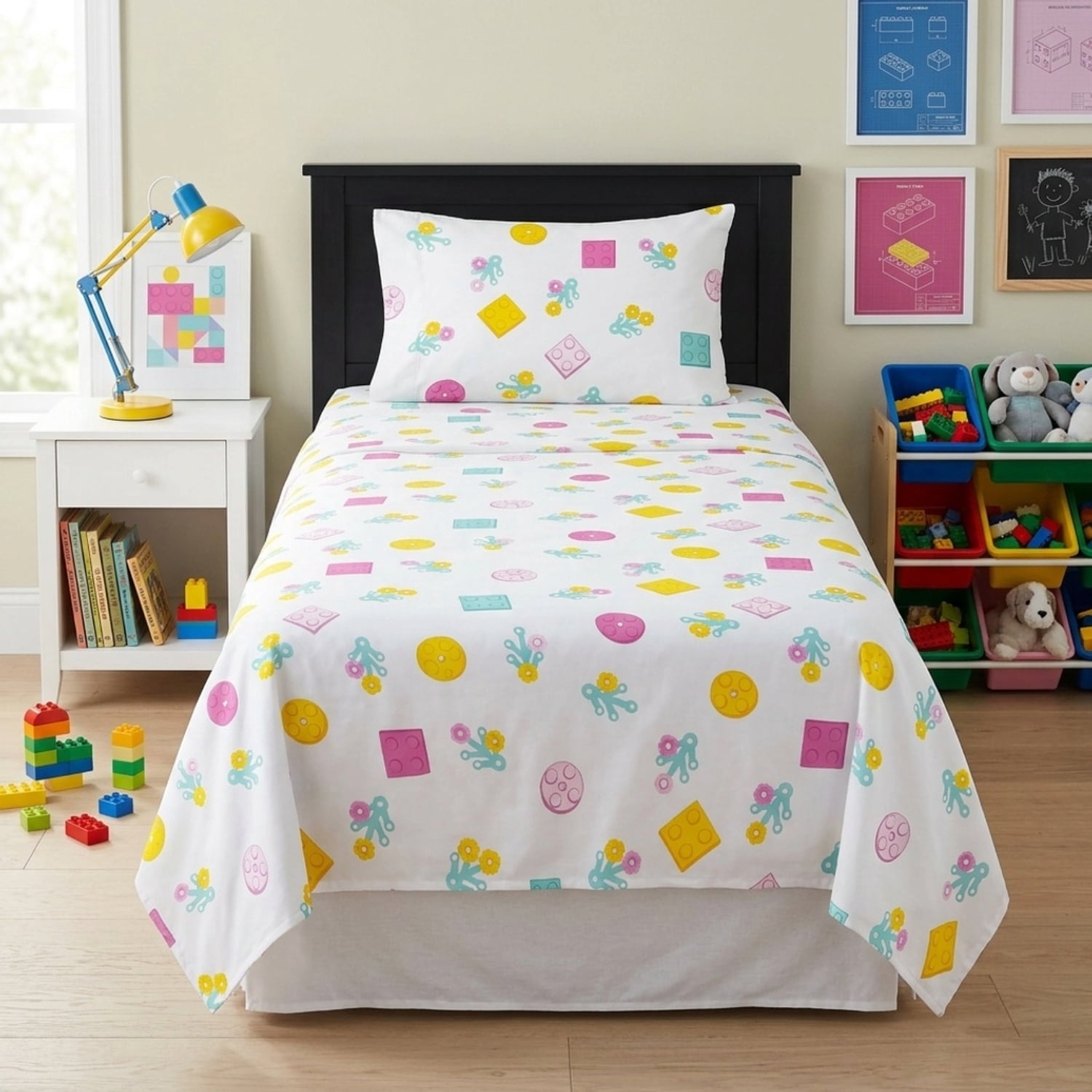 LEGO® Floral(s) Kids 3 Piece White Bed Sheet Set, Twin