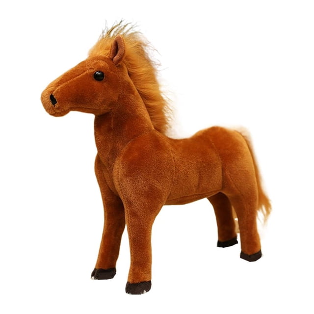 Jouet en Peluche Poney Réaliste Cheval de Simulation Animal en Peluche - Design de Course Réaliste, Ornement de Poupée Doux et Câlin pour Cadeaux pour Enfants et Déco de Chambre