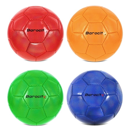 Barocity Iridescent Soccer Balls Set of 4 - Blue Red Green and Orange Official Match Ball with Reflective Hex Pattern Sport Soccer Balls for Indoor Outdoor Training and Practice Games - Size 5