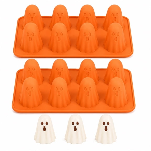 WWLQHUI Ghost Silicone Molds,2Pcs 8.23x3.94x1.81'' Non-Stick Silicone for Chocolate Ice Cube & Halloween Party Baking