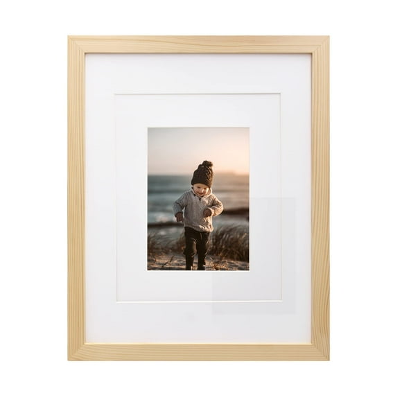 KINLINK 11x14 Picture Frame Natural Wood Frame with Acrylic Plexiglass for Pictures 5x7/8x10 with Mat or 11x14 without Mat, Tabletop and Wall Mounting Display