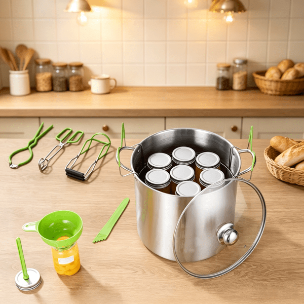9 Piece Stainless Steel Water Bath Canning Starter Kit, Includes Pot, Rack, Lid, Funnel, Tongs, Jar Lifter, Wrench, Magnetic Wand & Bubble Popper, for Beginners（Excluding Glass Jars）