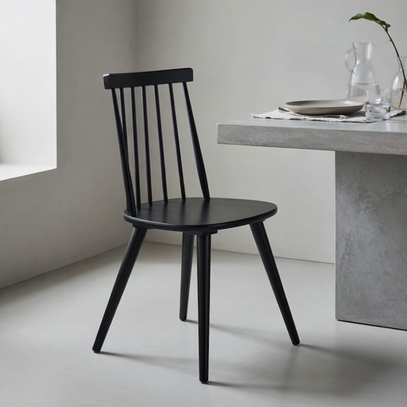 Resenkos Set of 2 Windsor Dining Chairs with Solid Rubberwood Frame, Black