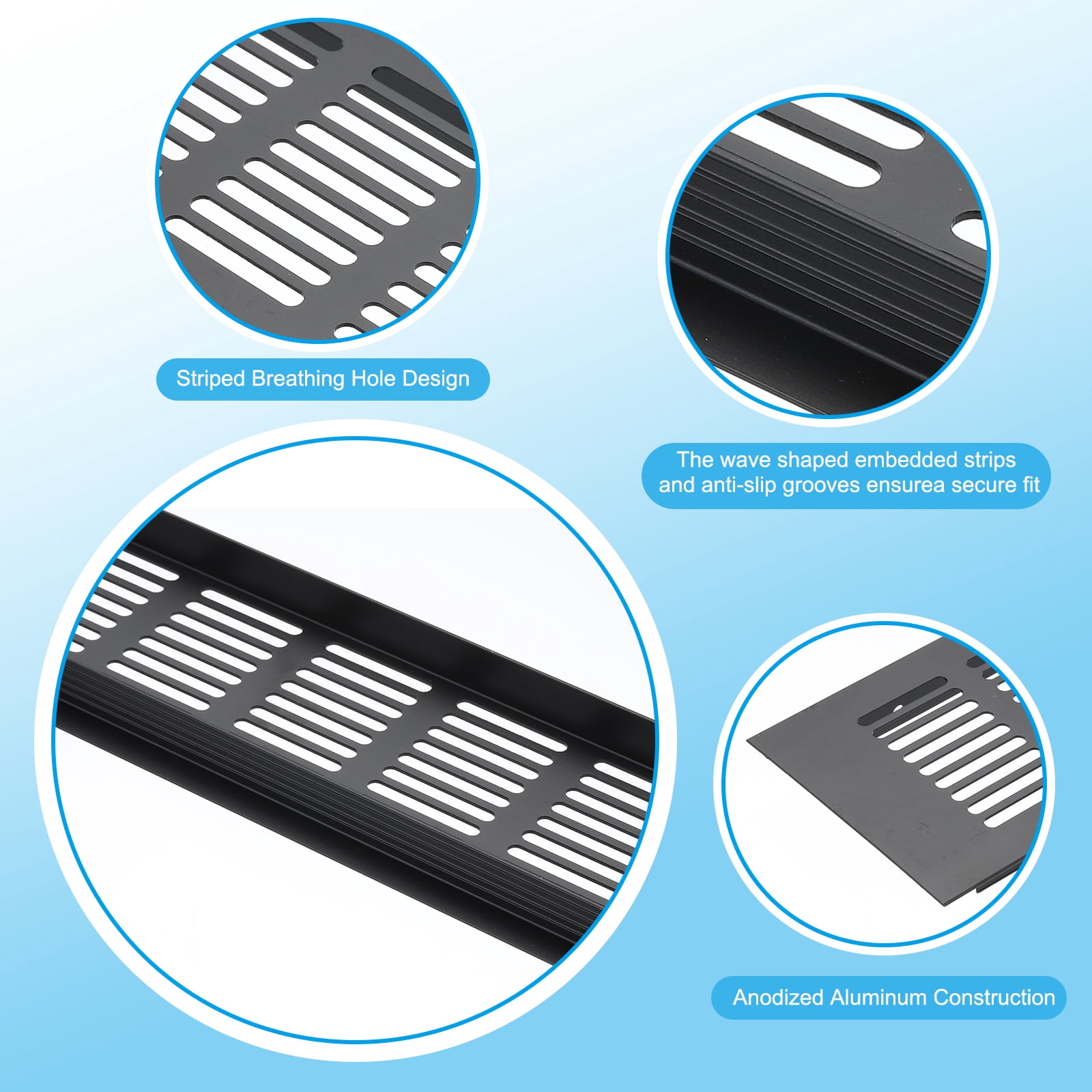 Uxcell 20"x2" Rectangle Air Vent Cover 3pcs Door Grille Ventilation Cover Louvered with Screws for Cabinet Black