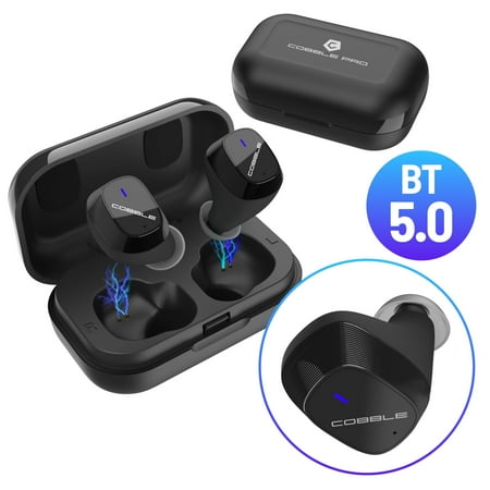 2-Pack Cobble Pro True Wireless Earbuds Bluetooth 5.0 Auto Power On and Pairing In Ear Headphones Sports Mini Earphones with Metallic Charging Case, Hi-Fi HD Stereo Sound, Deep Bass, Built-in Dual Mic