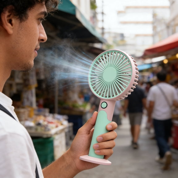 ROLKFUK 6-Speed Mini Handheld Fan, 1800mAh Rechargeable Portable Personal Fan with USB-C, Strong Breeze for Travel Office Outdoor, Green