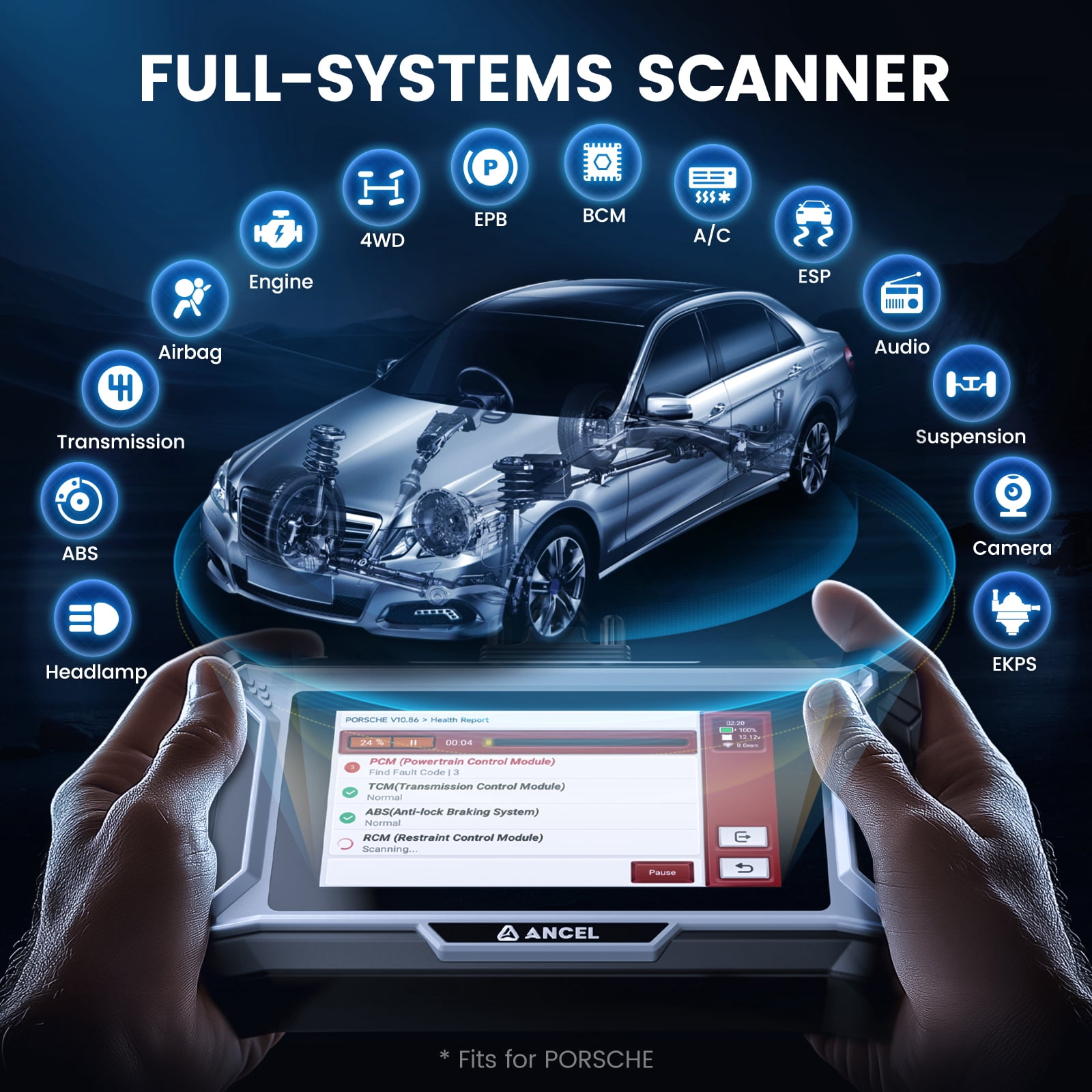 ANCEL OBD2 Scanner Diagnostic Tool for Porsche, Automotive Full System Bidirectional Scan Tool for Engine ABS SRS Transmission, 30+ Special Service, Brake/Oil Reset, ABS Bleeding, Lifetime Upgrade