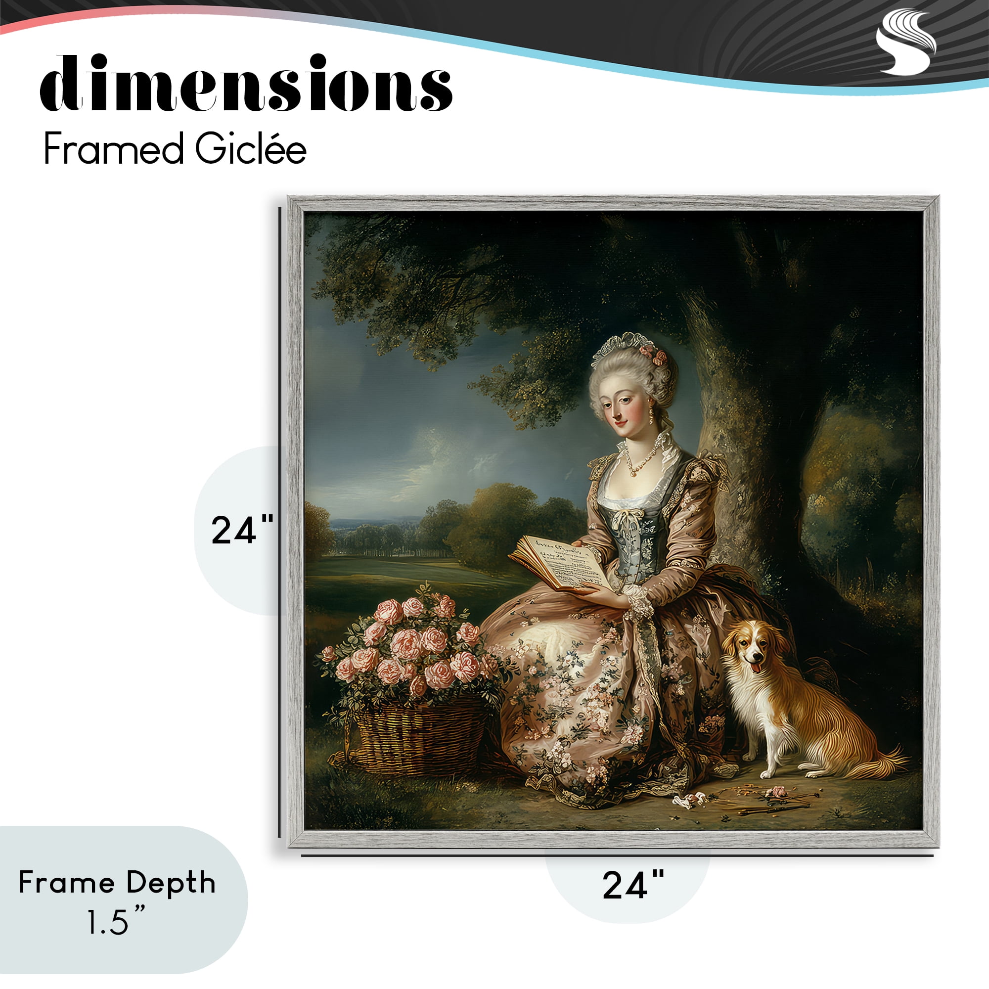 Stupell Industries Rococo Woman with Dog Gray Framed Giclee Art, design by The Wands Want