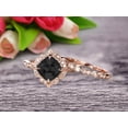 thumbnail image 4 of Milgrain 2.55 Carat 7mm Cushion Cut Black Diamond Moissanite Wedding Set Bridal Set Engagement Ring 10k Rose Gold Vintage Look Glaring Staggering Ring, 4 of 5