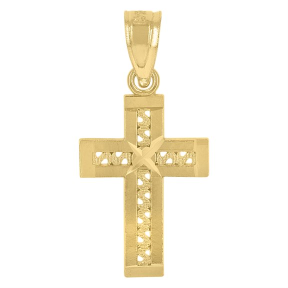Auriga 10k Yellow Gold Diamond-Cut Cross Religious Charm Pendant for Men (L - 20.1mm)