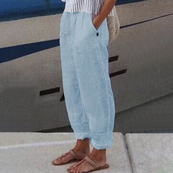 Hauaitttt Women Buttons Solid Pants High Waisted Wide Leg Pants Fashion Drawstring Elastic Trousers Comfy Straight Leg Long Pants with Pockets Long Pants Rompers for Women Casual Casual Pants Women