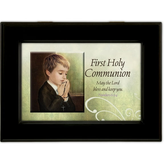1St Communion Boy Black Inspirational Cottage Garden Traditional Music Box Pl...