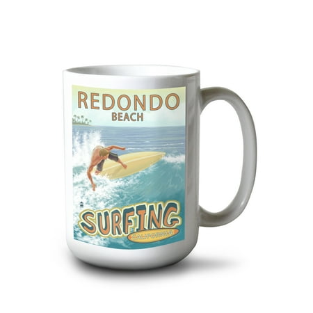 

15 fl oz Ceramic Mug Redondo Beach California Surfer Tropical Dishwasher & Microwave Safe