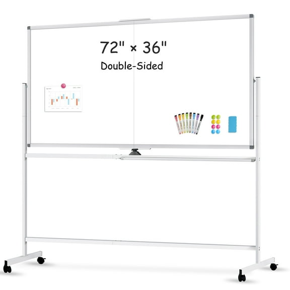 Double-Sided Rolling Whiteboard, 360 Degree Reversible 72"x36" Large Magnetic Mobile White Board with Stands Portable Big Whiteboard Dry Erase on Wheels for Home, Office, School