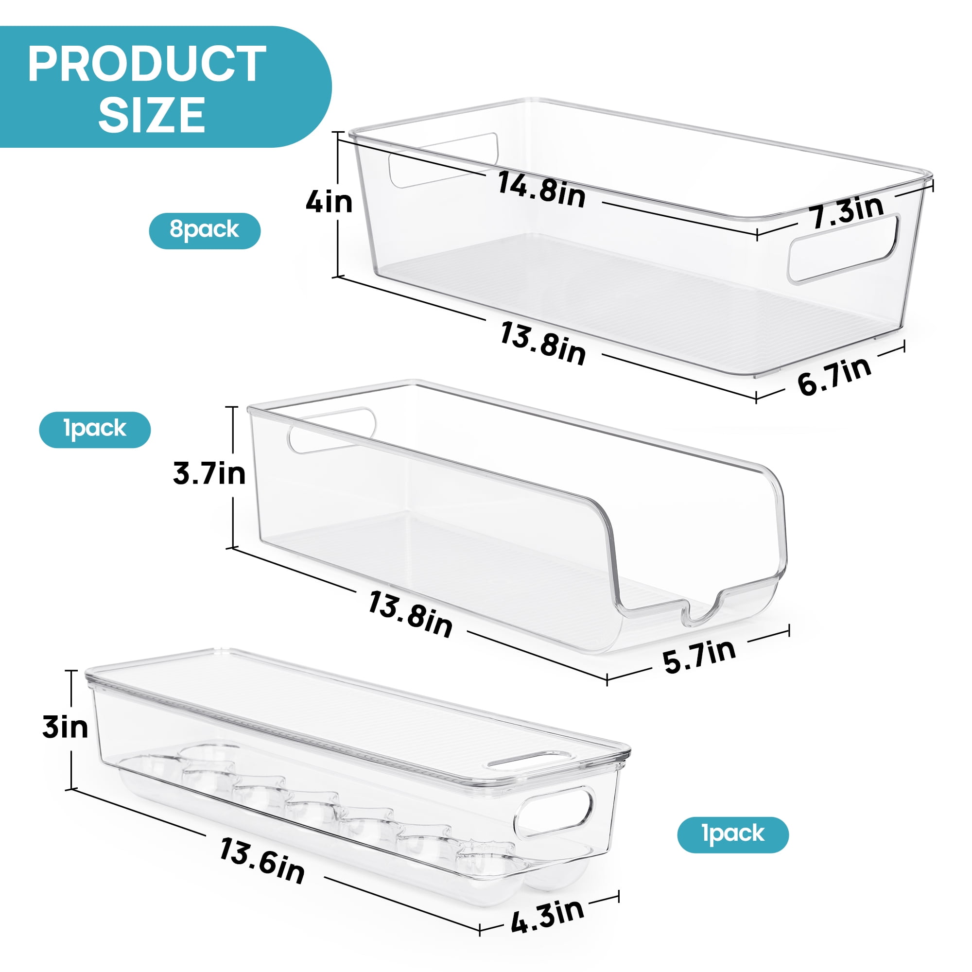 Sindcom Set of 10 Fridge Organizer, Refrigerator Organizing Bins with Handles, BPA-Free Clear Plastic Fridge Storage Containers