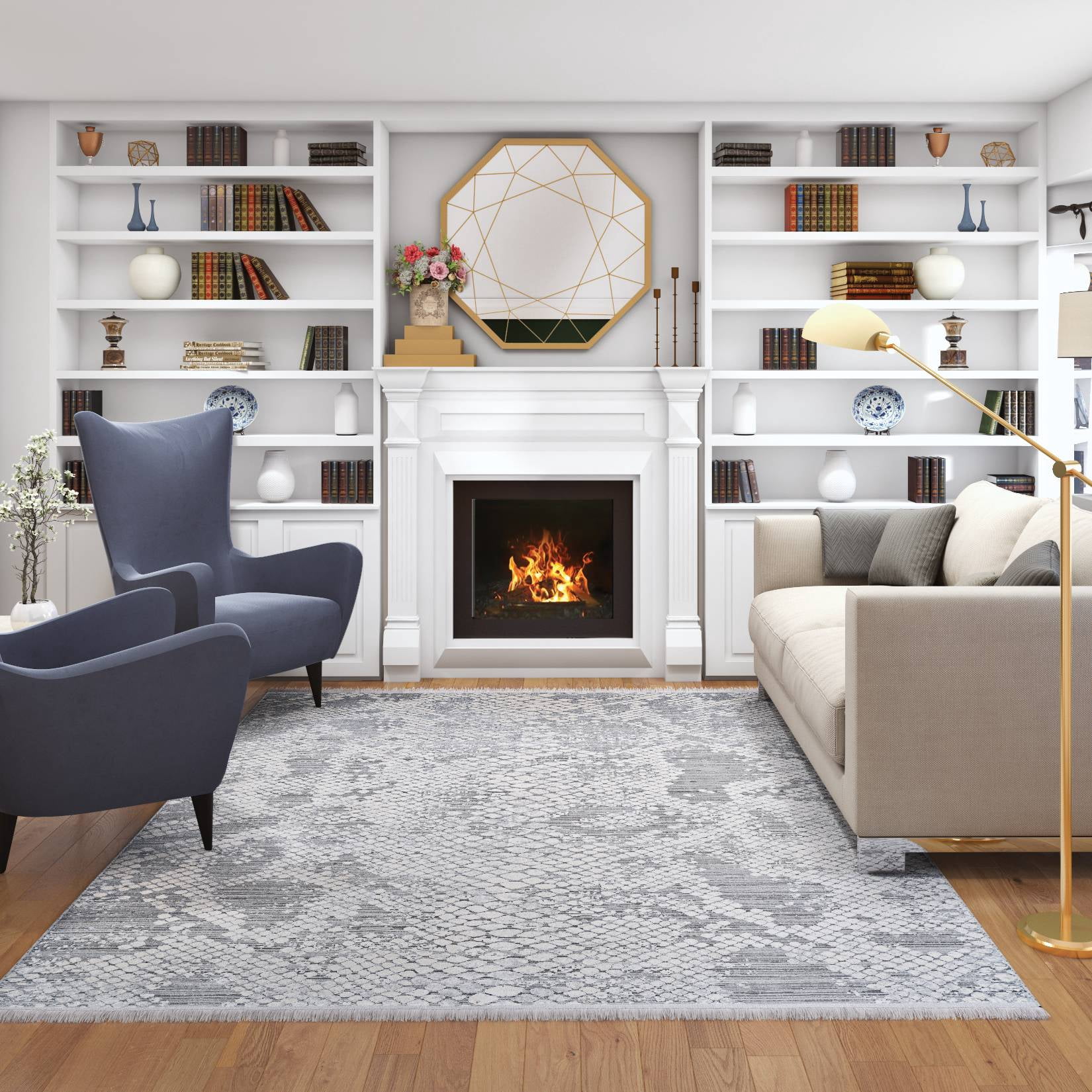 Couristan Siena Inverno 5'3" x 7'2" Grey-Ivory Area Rug