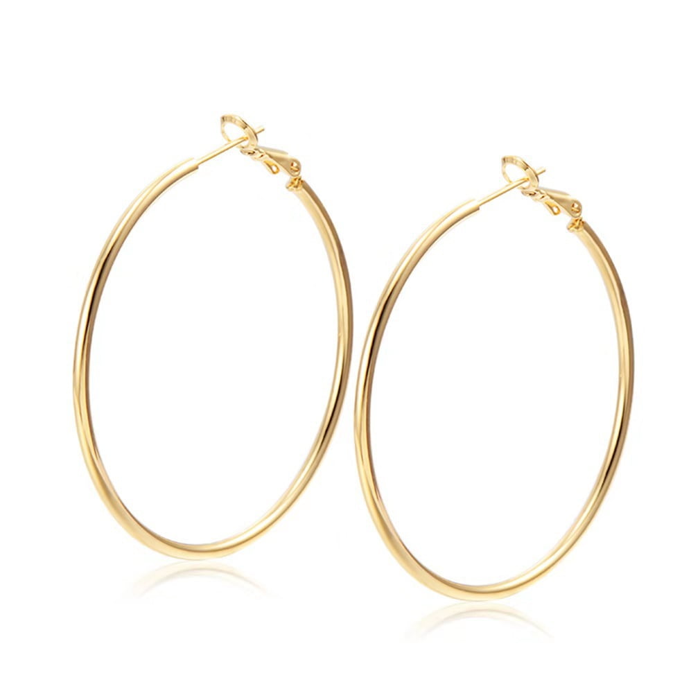 925 Sterling Silver Pin Big Hoop Earrings, Real Gold Plated Hoop ...