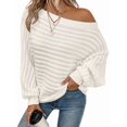thumbnail image 2 of Womens Fall Sweaters Off the Shoulder Batwing Sleeve Textured Knit Tops Oversized One Shoulder Sweater Benbai L, 2 of 8