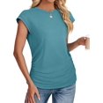 thumbnail image 1 of Womens Summer Tops Ruched Cap Short Sleeve Tshirts Shirts Crew Neck T Shirts Fashion Peacock blue XXL, 1 of 7