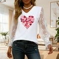 thumbnail image 4 of Valentines Day Gifts for Her Cute V-Neck Lace Insert Blouse Long Sleeve Floral Valentines Print Outfits Delicate Feminine Clothing Romance Soft Tops, 4 of 6