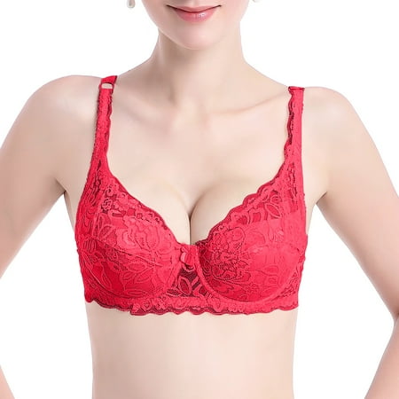 Clearance Bras under $5! Cagogo Women s Push Up Bra Underwire Padded Lace Brassiere Plunge V Sexy Floral Lacey Everyday Bra