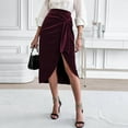 thumbnail image 6 of Delliss Women's Summer High Waist Solid Color Wrap Hip Elegant Skirt Wine S, 6 of 8