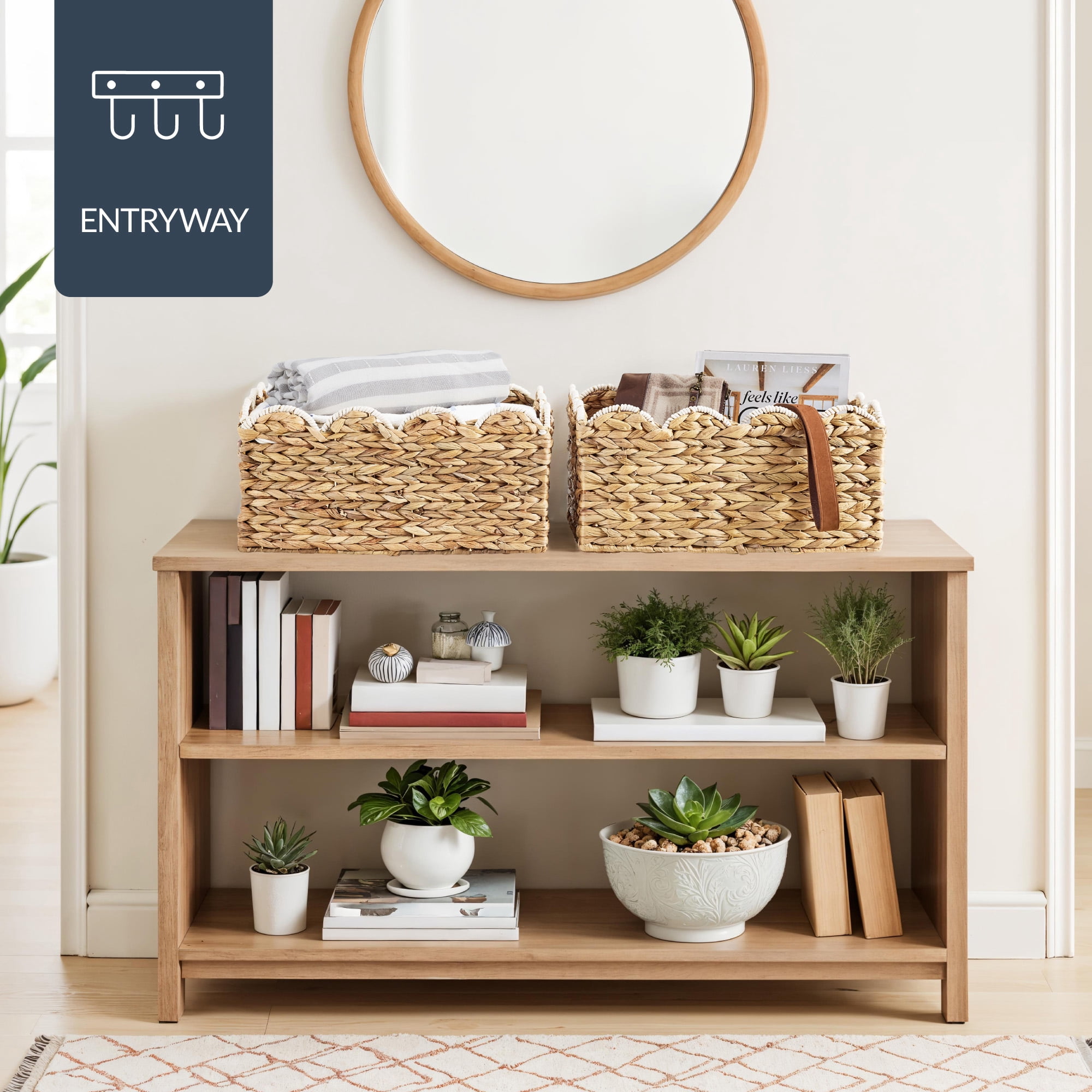 Best Choice Products 16x12 Scalloped Shelf Baskets, Woven Storage Bins, 2 Pack - Natural with White Trim