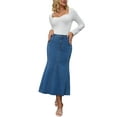 thumbnail image 2 of INSPIRE CHIC Womens Denim Maxi Skirts High Waisted Casual Fit and Flare Long Jean Skirt L Blue, 2 of 6