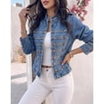 thumbnail image 6 of ChicMe Women's Denim Jackets Button Up Stand Collar Long Sleeve Jeans Jacket with Pockets Casual Lightweight Fall Coat Blue-m, 6 of 8