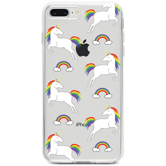 DistinctInk Clear Shockproof Hybrid Case for iPhone 7 PLUS / 8 PLUS (5.5" Screen) - TPU Bumper, Acrylic Back, Tempered Glass Screen Protector - Rainbows & Unicorns