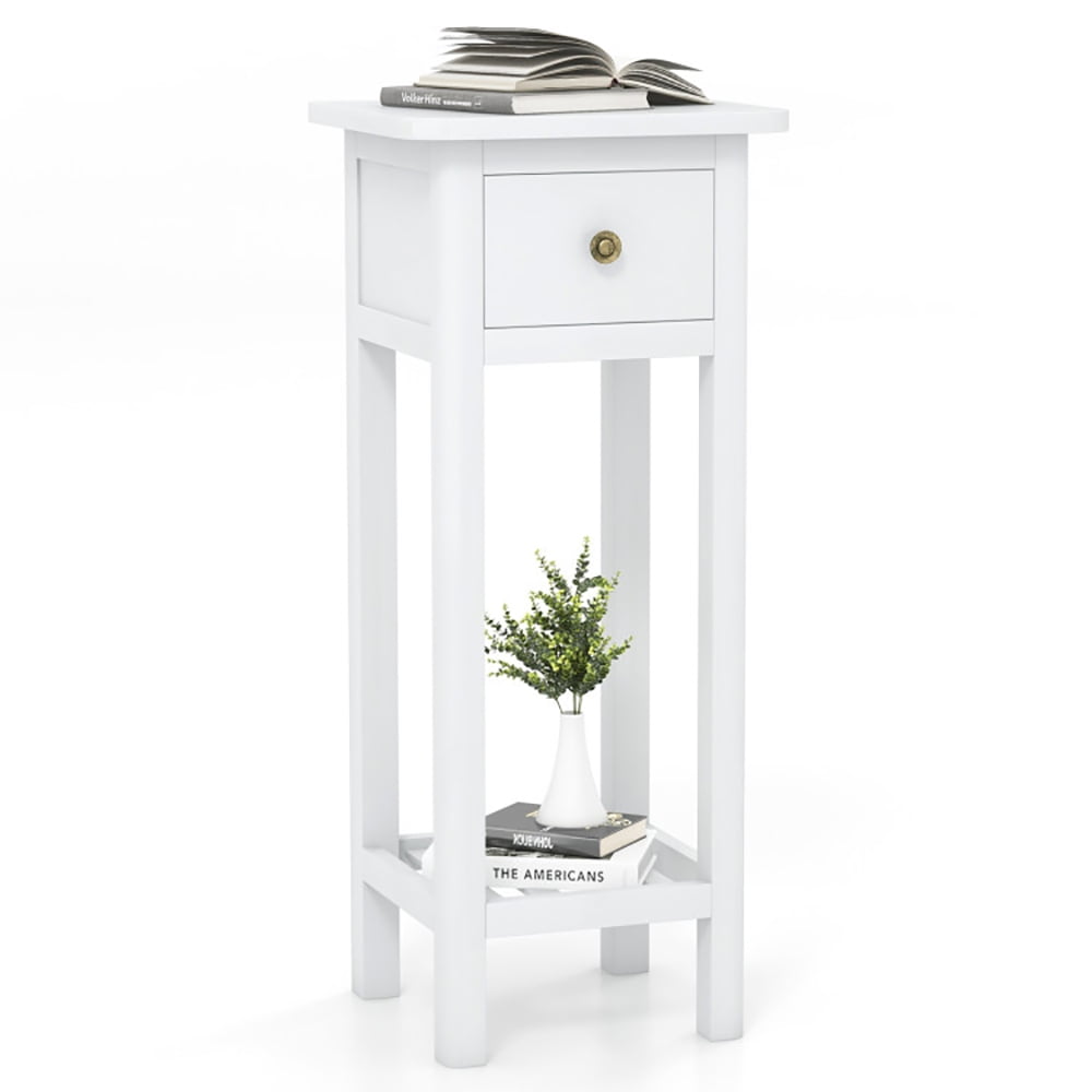 Finihen End Table, Nightstand, 2 Tier Slim Nightstand Bedside Table with Drawer Shelf, Sofa Side Table, Bed Side Table, for Living Room, Bedroom, White Finihen End Table, Nightstand, 2 Tier Slim Nightstand Bedside Table with Drawer Shelf, Sofa Side Table, Bed Side Table, for Living Room, Bedroom, White