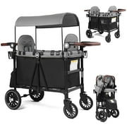 AILEEKISS Stroller Wagon for 2 Toddlers with Canopy, All-Terrain Baby Wagon, 55 Pounds, Black & Grey