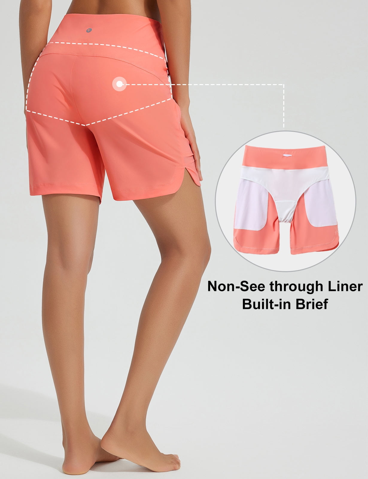 baleaf Women's 7'' Swim Board Shorts with Zipper Pockets High Waisted Tummy Control Long Beach Swimming Shorts UPF 50+ Quick Dry Modest Swimsuits Bottoms Pink XL