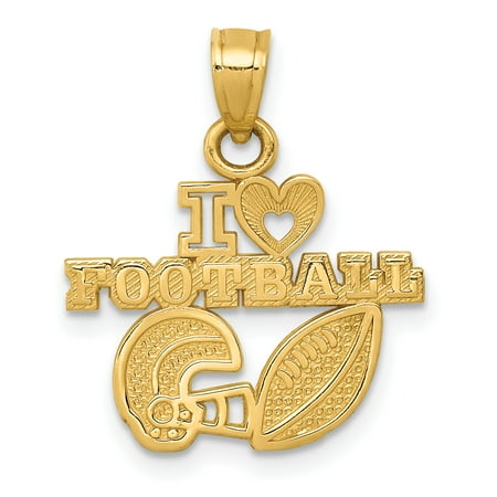 - 14k Yellow Gold I Heart Football Pendant Charm Necklace Sport For Women