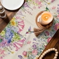 thumbnail image 3 of Watercolor Flowers Table Runner - 108 Inch Long Spring Hummingbird Butterflly Floral Beige Cotton and Linen Blended Dress Scarves Farmhouse Table Runner for Kitchen Dining, Coffee Table, 13" x 108", 3 of 8