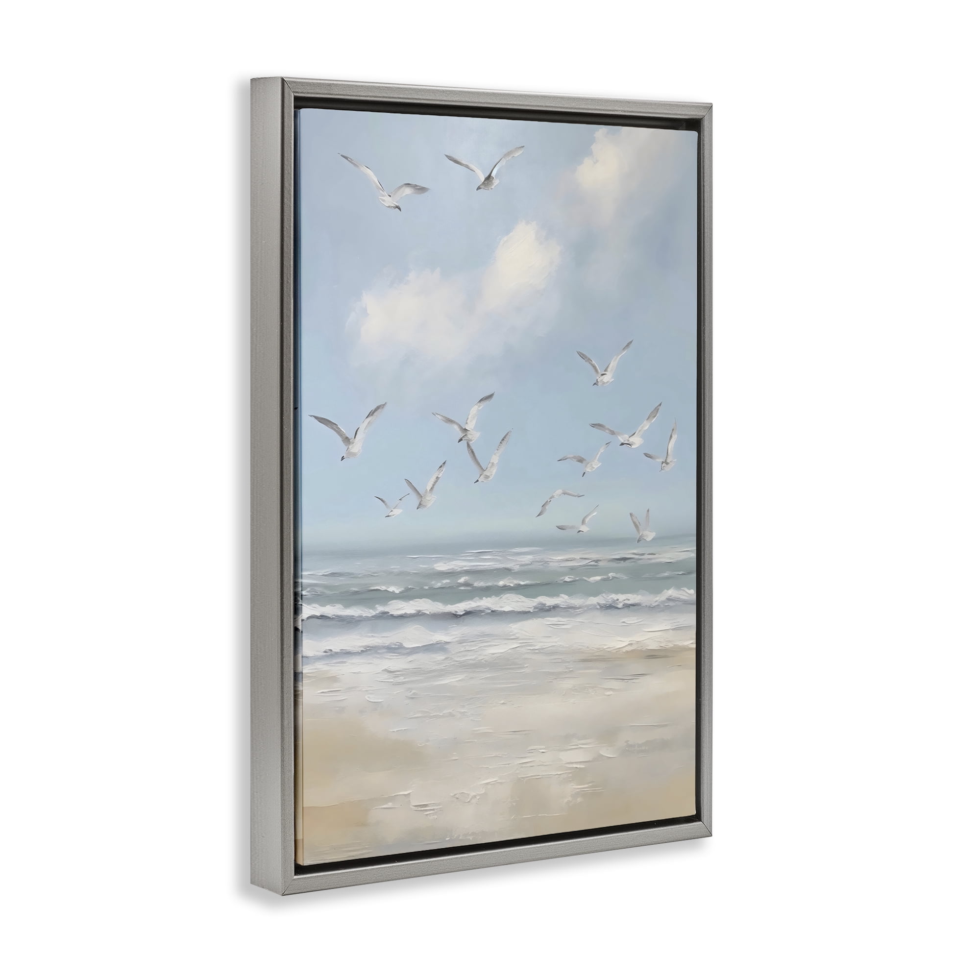 Stupell Industries Ocean Flight Seagulls Gray Framed Floater Canvas Wall Art, design by Creative Studio