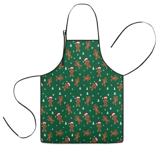 Green Christmas Gingerbread Man Pattern Kids Aprons for Girls and Boys,Adjustable Neck Strap Toddler Aprons for Kids Cooking Baking