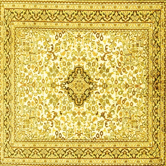 Ahgly Company Machine Washable Indoor Square Medallion Yellow Traditional Area Rugs, 8' Square