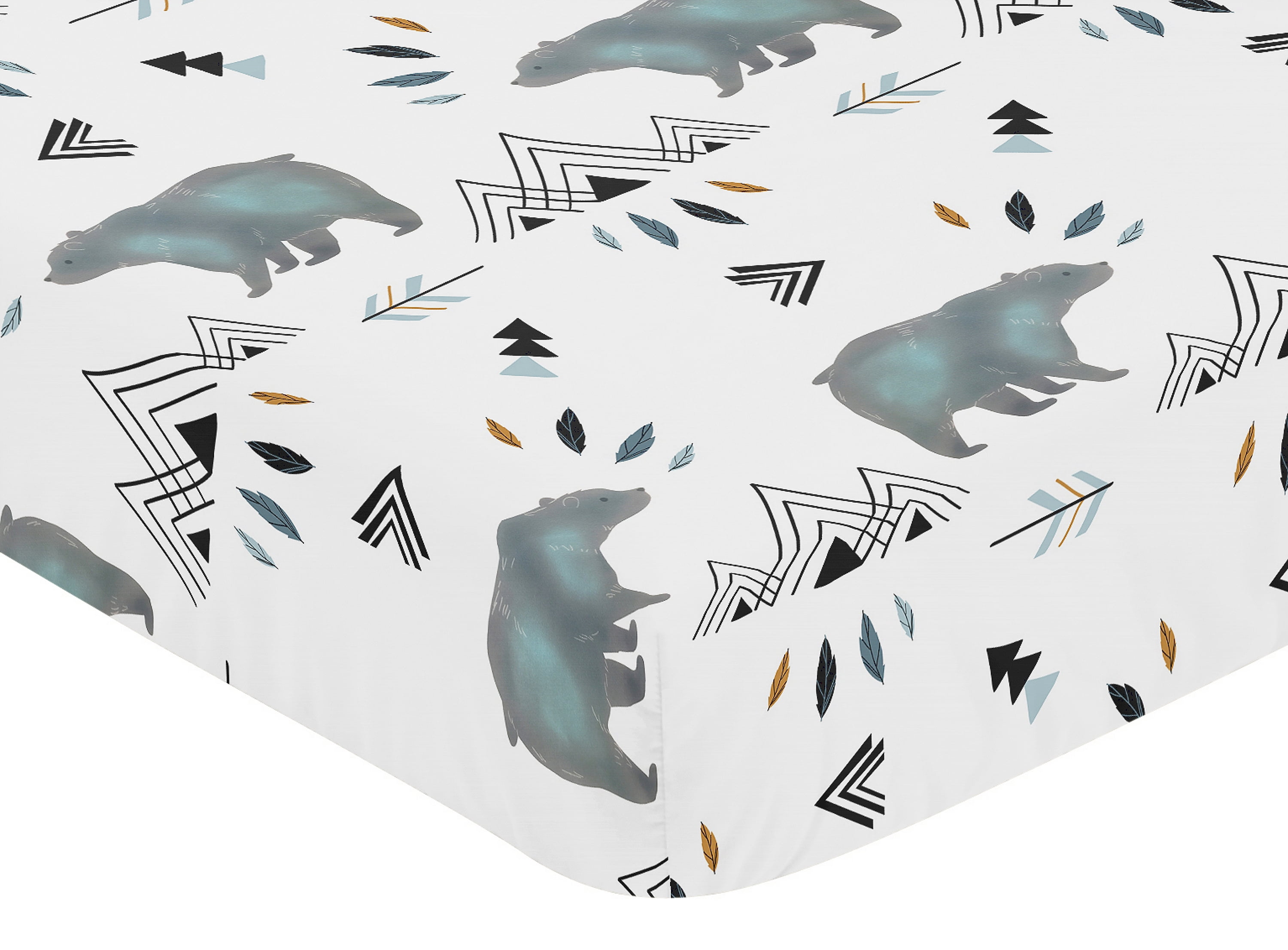 Sweet Jojo Designs Bear Mountain Blue and White Fitted Crib Sheet