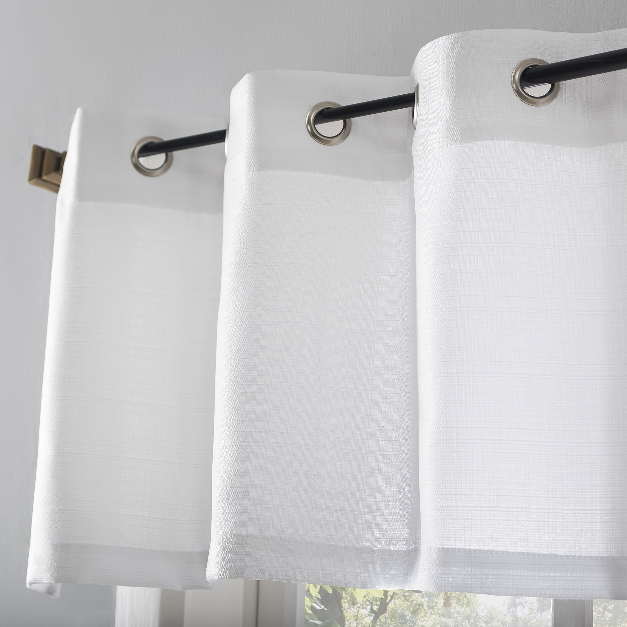 Mainstays Solid Semi Sheer Curtain Tier Pair and Valance Set, 3 Piece Ready Made Kitchen Curtains, White, 54" W x 24" L