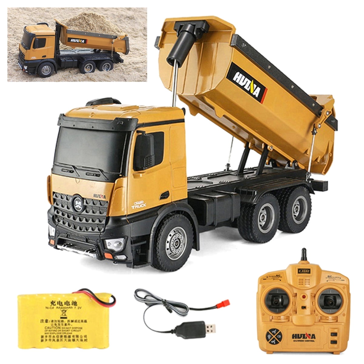 1/14 2.4G Metal 10 Channel RC Remote Control Charging Dump Truck Kid