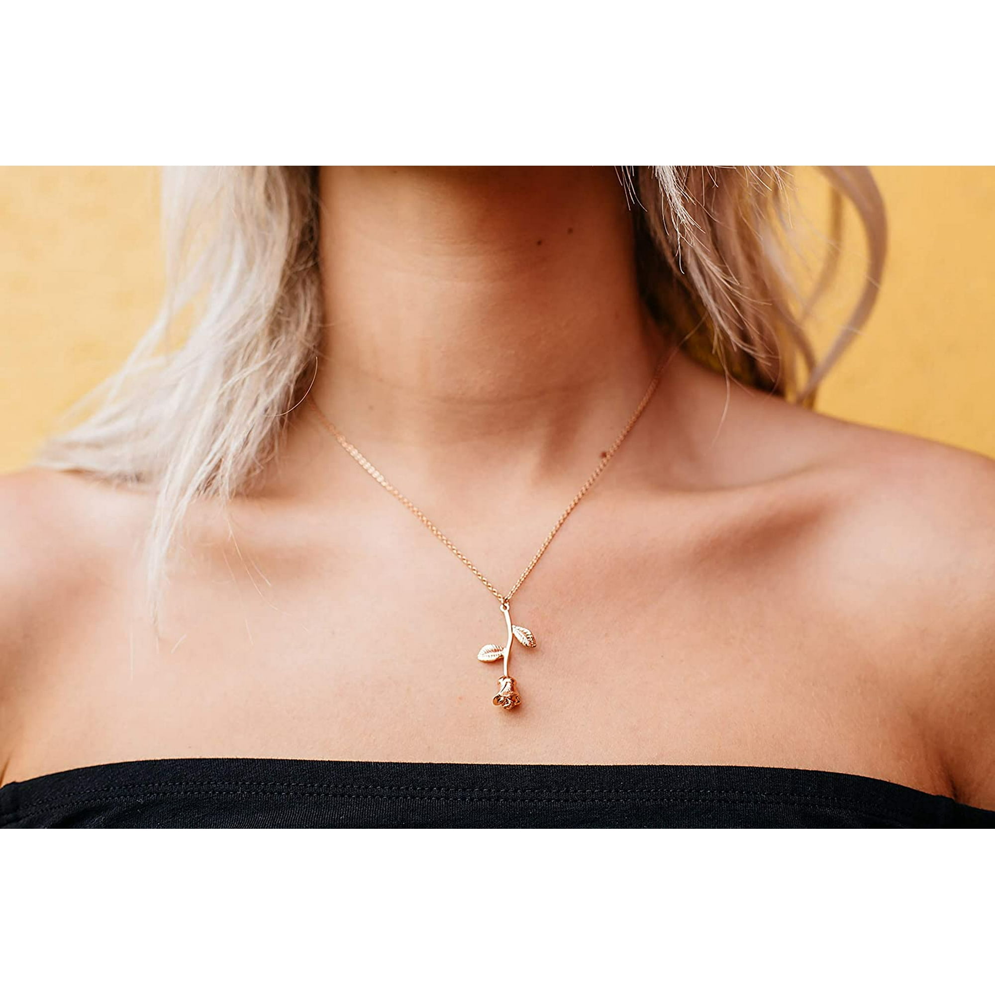 Beauty and the beast rose gold necklace deals