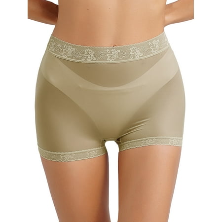 Alvivi Womens Boyshorts Underwear See-through Panties Ice Silk Seamless Boxer Briefs Hot Pants Nude One Size