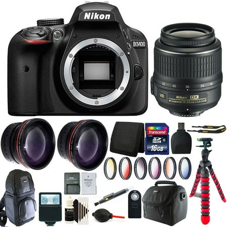 Nikon D3400 24.2 MP Digital SLR Camera + 18-55mm Lens with 16GB Accessory Bundle