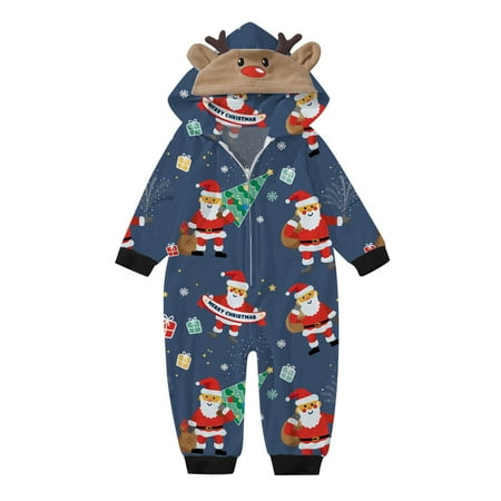 

Matching Family Outfits Christmas Long Sleeve Cute Deer Head Hoodie Jumpsuit Soft Zipper Romper Sleepwear Holiday Friends Party Casual Family Matching Pajamas Dark Blue 12 months - 18 months