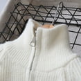 thumbnail image 4 of KHONTS Girls Sweater Cardigan Uniform Zip up Knit Turtleneck Fall Kids Jacket with 2 Pockets, Sizes 6-14 Years White 170, 4 of 9