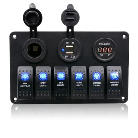 Gang Fuse Panel - Waterproof 6 Gang Circuit LED Car Marine Boat Rocker Switch Panel with Fuse Dual USB + Power Socket Breaker Voltmeter Overload Protection