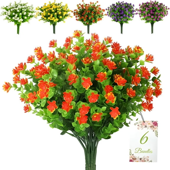 Sinhoon 6 Bundles Artificial Flowers Outdoor Flowers , UV Resistant Greenery Shrubs for Hanging Garden Porch Window Box DÃ©cor (Orange Red)