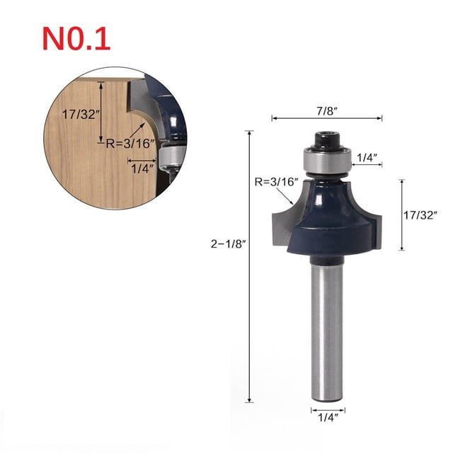 1/4 Shank Corner Round Over Router Bit with Bearing Milling Cutter for Woodwork